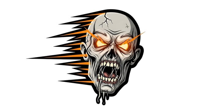 zombie skull roaring in dark lightning strike