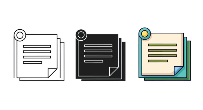 Document file with seal vector icon set - Line and glyph solid icon and logo template - Clipart, sticker - icon set