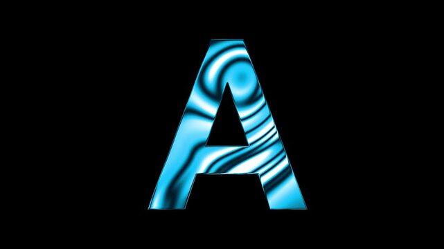 Animation of liquid glass curve line capital A text design with black background