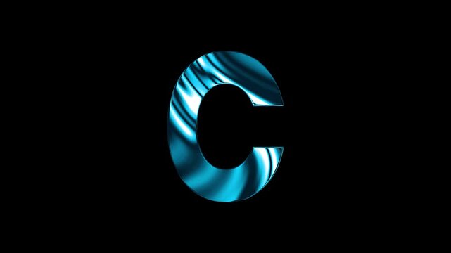 Animation of liquid glass curve line capital C text design with black background
