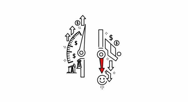 Gauge showing rising prices and declining happiness