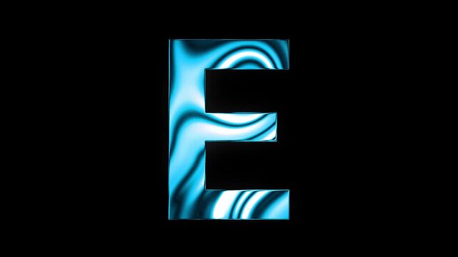 Animation of liquid glass curve line capital E text design with black background
