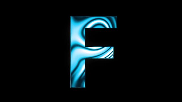 Animation of liquid glass curve line capital F text design with black background