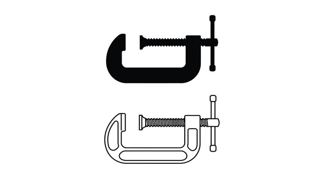 C clamp silhouette black and white line drawing on white background