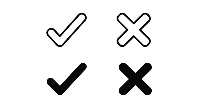 Check mark and cross symbol set in flat style - Line and glyph solid icon and logo template - Clipart, sticker - icon set