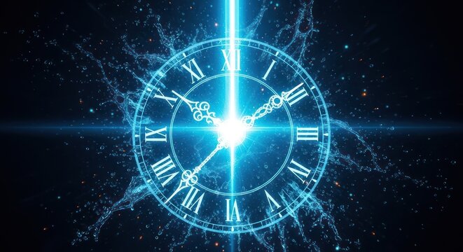 Glowing clock design showing the passage of time against a dark background
