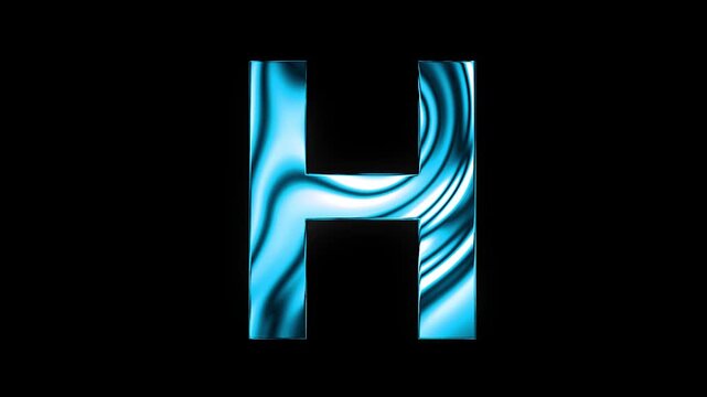 Animation of liquid glass curve line capital H text design with black background