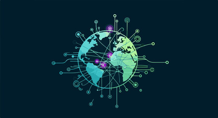 Naklejka premium Global network connections illustrated with a planet earth and abstract lines