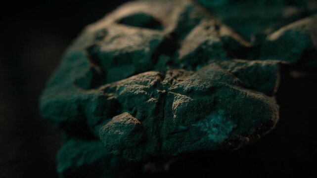 Close-up rugged rock formation with textured surface and shadows