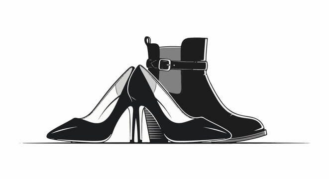Elegant footwear a pair of black high heels beside a stylish boot