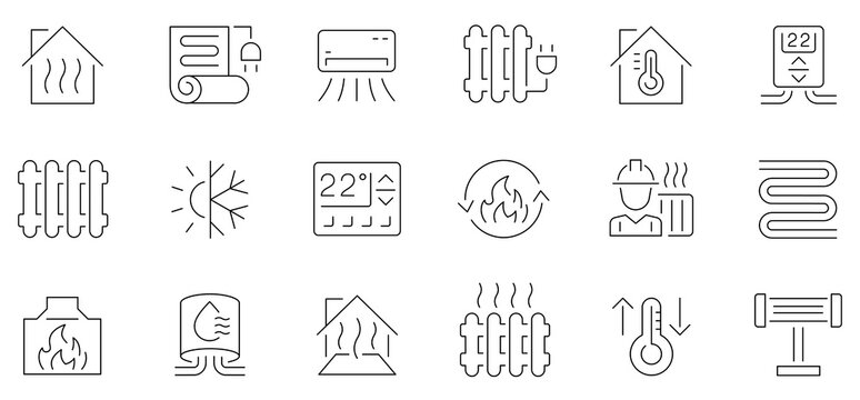 Heating icon. Heating radiator. Boiler. House temperature control. Editable stroke. Vector illustration