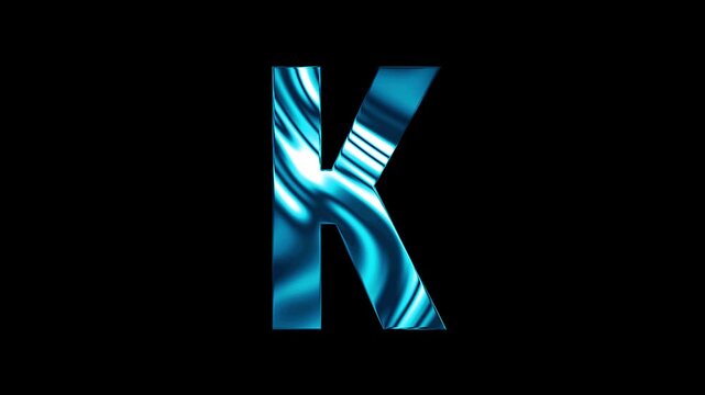 Animation of liquid glass curve line capital K text design with black background