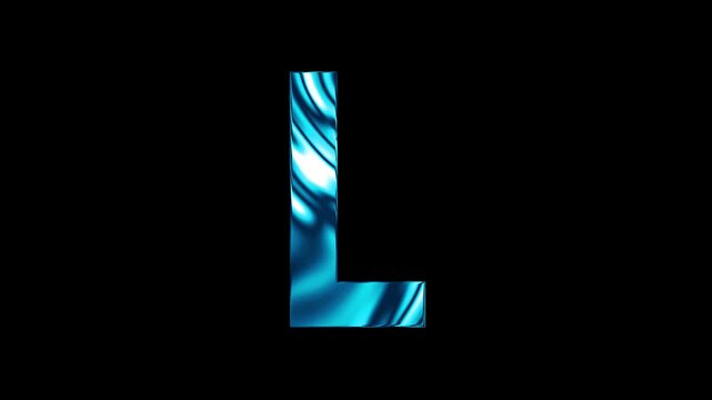 Animation of liquid glass curve line capital L text design with black background