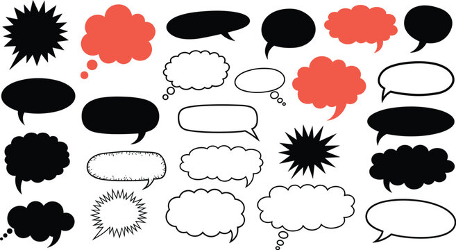 Comic speech bubble collection illustration, dialogue balloon artwork, thought cloud design, expressive graphic icons, flat vector illustration