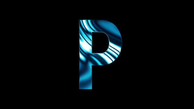 Animation of liquid glass curve line capital P text design with black background