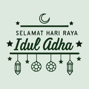 Selamat hari raya idul adha greeting card design with lantern and moon icons