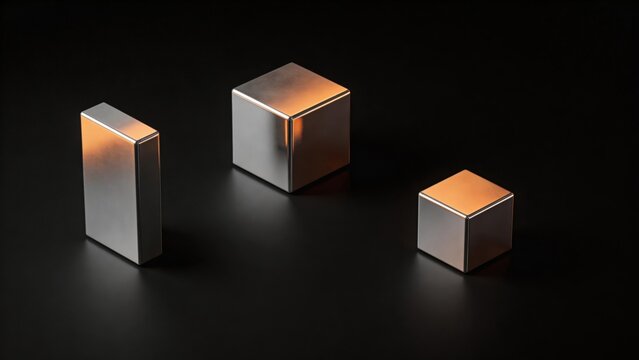 Metallic cubes on dark surface
