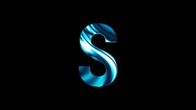Animation of liquid glass curve line capital S text design with black background