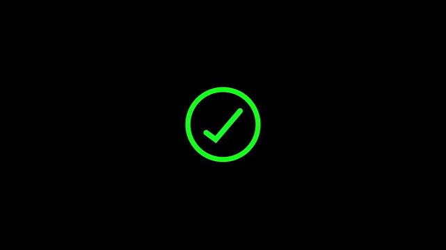 Green Check Mark Icon Animation &ndash; Verified Success Symbol on black or white Background.
