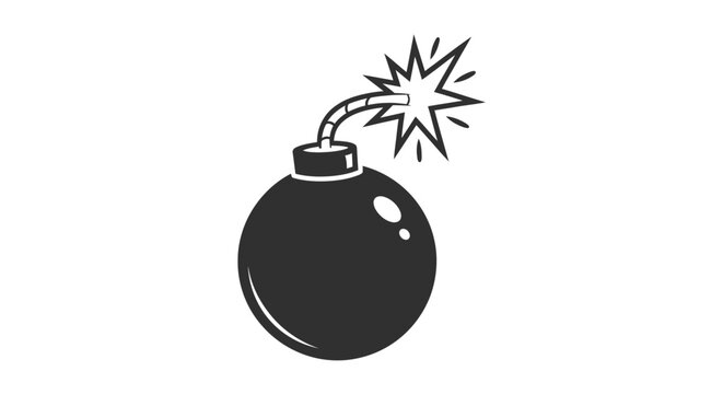 Cartoon Bomb with Lit Fuse and Sparking Explosion