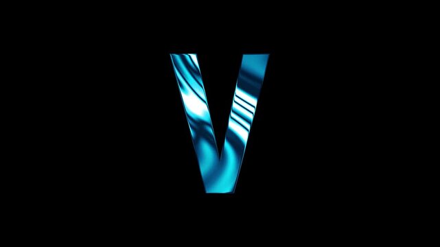 Animation of liquid glass curve line capital V text design with black background