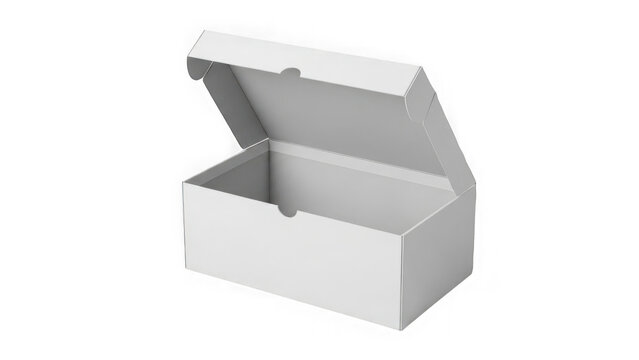 Isolated Open empty white cardboard box with lid for shipping and packaging products isolated on a plain surface , PNG