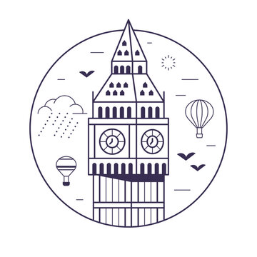 Big Ben Clock Tower London Landmark Line Icon
