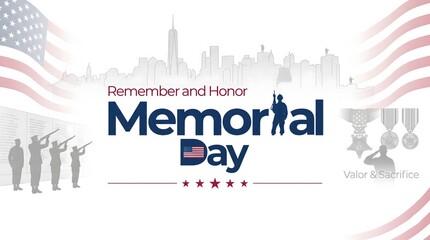 Fototapeta premium Memorial day banner illustration featuring proud national monuments