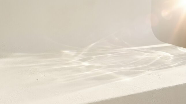 Neutral abstract sunlight background with flare and glare, minimal caustic mockup for elegant design and product presentation with clean aesthetic, realistic finish, no logos