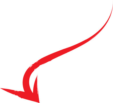 Red arrow pointing down with brush stroke effect direction isolated