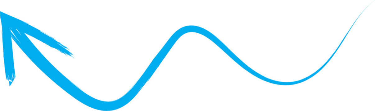 Blue wavy arrow pointing left with brush stroke effect, direction