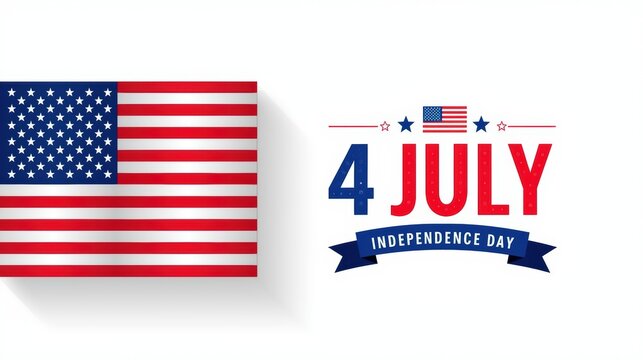 American flag illustration with 4 july independence day text and stars for patriotic holiday celebration design