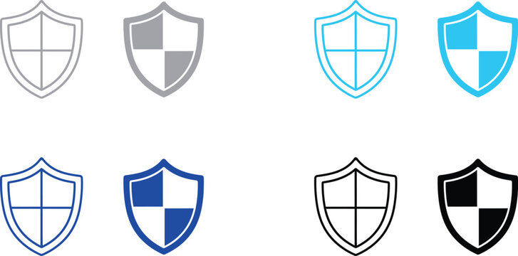 Shield outline icon and filled shield icon with dividing lines security protection template heraldry medieval identity guarantee assurance strength organization military collection
