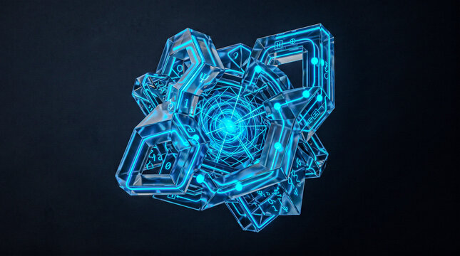 Abstract qubit gate structure, translucent geometry, quantum computing concept
