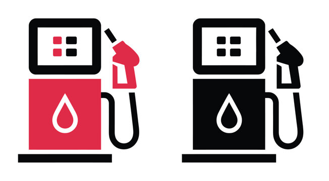 Gas station fuel pump icon vector illustration set, fuel pump and service station vector icons, petroleum energy distribution concept graphics, refueling system symbols clean minimal design isolated.