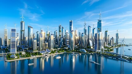 Fototapeta premium Futuristic city skyline solar wind