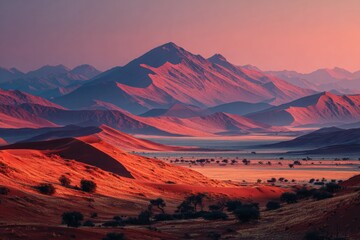 Naklejka premium Dramatic Red Desert Mountain Landscape at Sunset