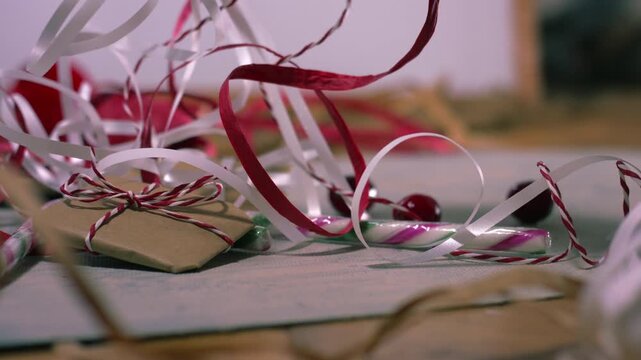 Christmas gift with wrapping ribbon and string 