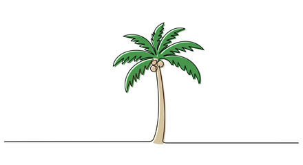 Obraz premium Minimalist Coconut Palm Tree Illustration with Green Fronds and Brown Trunk