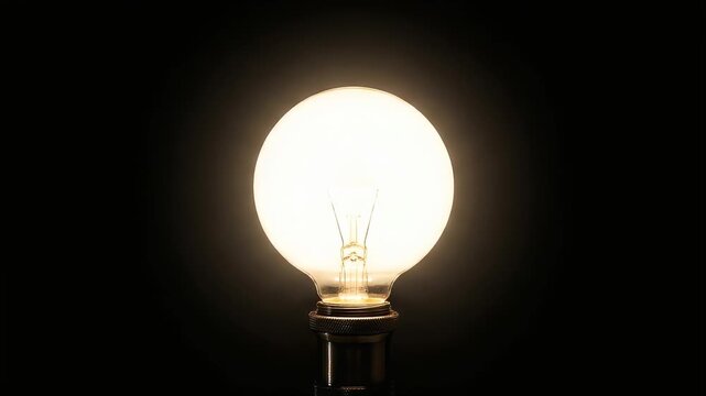 The light of an incandescent light bulb shines brightly from a completely dark background.