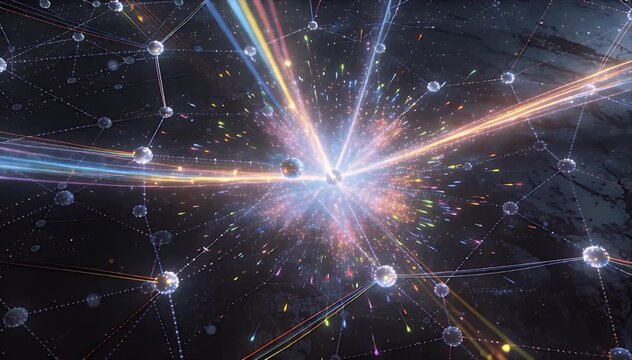 Holographic Digital Human Interface Holographic Interface Network Node Connection Digital Data Link Futuristic Technology With Glowing Nodes, Light Beams, Sphere, Web, Matrix, Innovation and Abstract