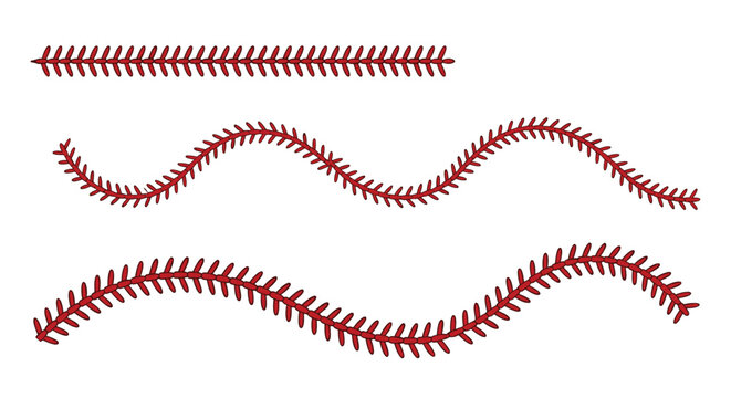 Baseball seam patterns in straight and wavy lines for sports design and graphic elements for team logos or equipment.