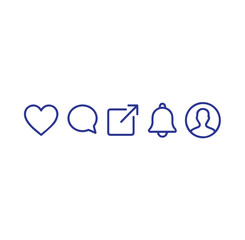 Fototapeta premium Social media icons: heart chat bubble share bell profile with icon set