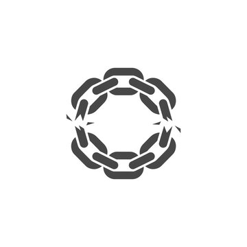 Symmetrical broken chain link circle icon symbolizing weak points