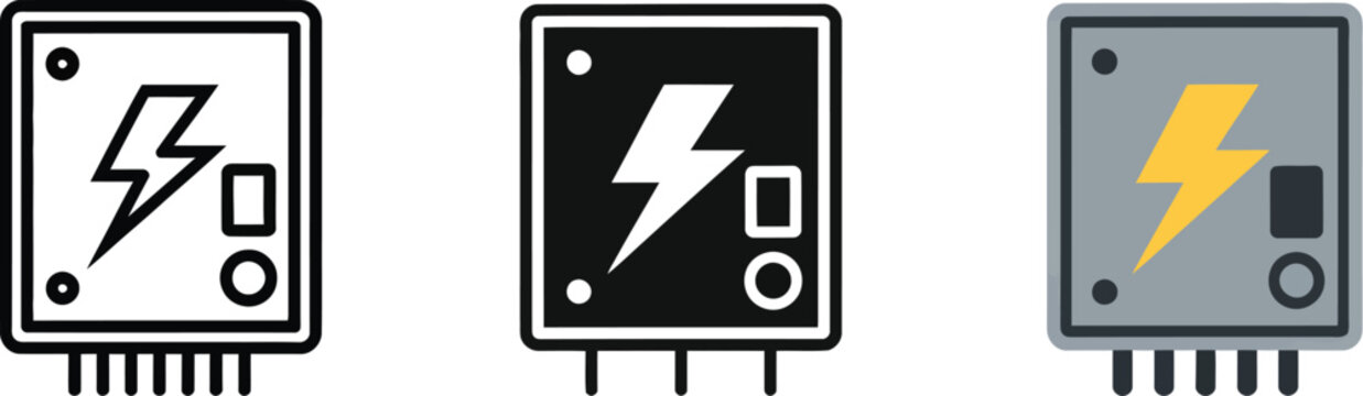 Electrical panel icon, power distribution sign, circuit breaker box symbol, energy control pictogram, industrial electricity system vector
