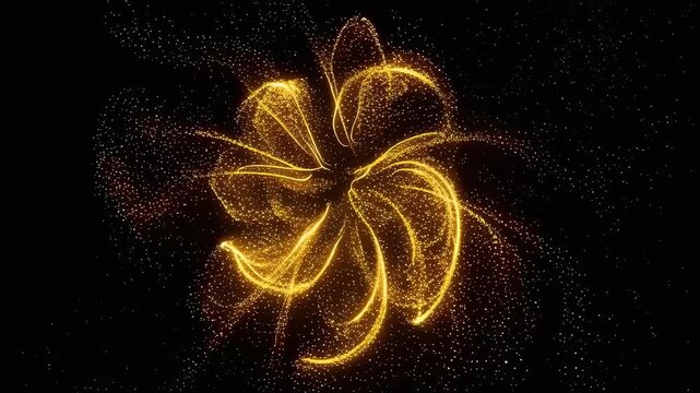 A beautiful flower sculpture delicately formed from golden particles.