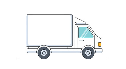 Fototapeta premium Side view of a white delivery truck or van on a plain background representing logistics, transportation, shipping, and cargo services.