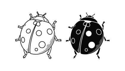 Detailed ladybug insect illustration set in outline and solid black styles for nature and environmental graphic design projects isolated on white background © Vertex