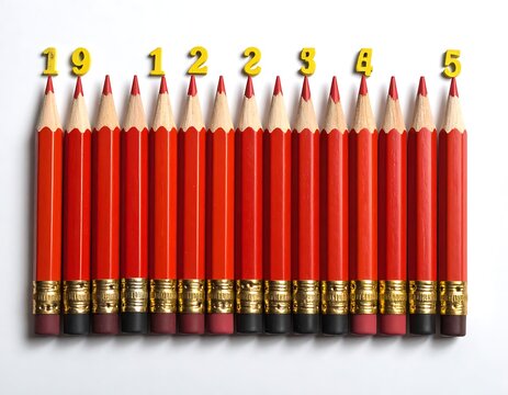 Colored pencils with numbers on tips.