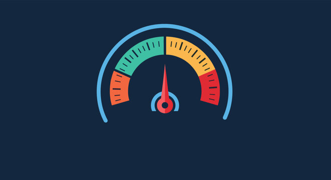 Dashboard gauge or speedometer icon with colorful red, orange, and green zones indicating performance levels or speed.